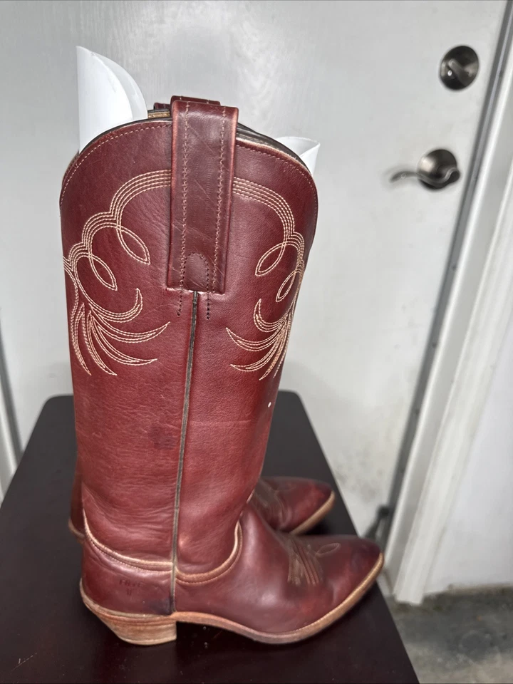 Botas vaqueras occidentales vintage FRYE para mujer talla 8 de cuero marrón rojo Foto 4 de 4