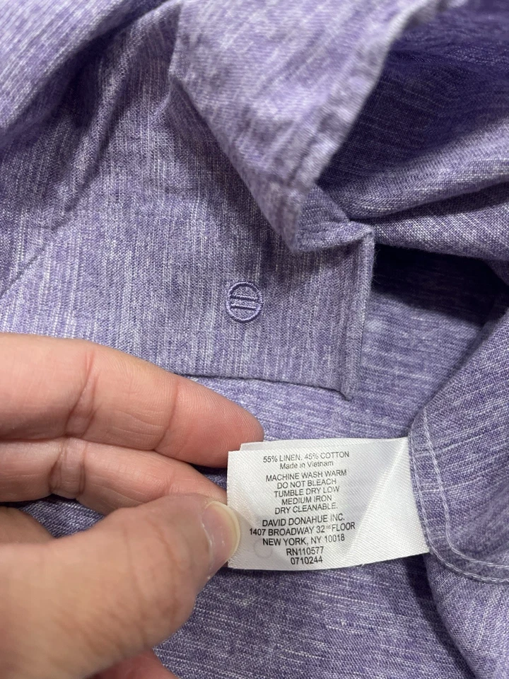 David Donahue Shirt Mens XL Heather Purple Linen Cotton Blend Casual Lightweight - Image 2 of 4
