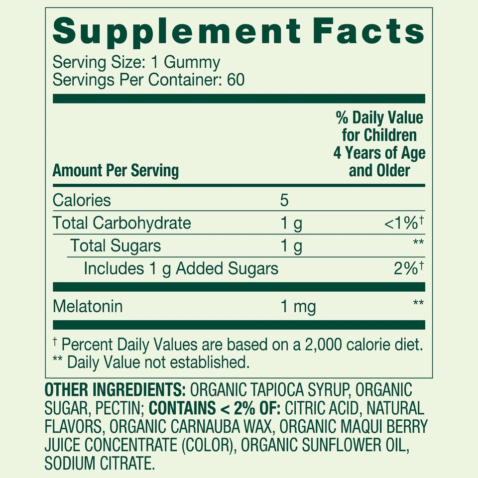 Spring Valley Kids Melatonin Dietary Supplement Gummies, Raspberry, 1 mg, 60 Ct - Image 2 of 4
