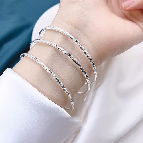Sterling Silver Bangle Bracelets for Women,Fashion Jewelry Simple Adjustable 925 - Picture 4 of 6