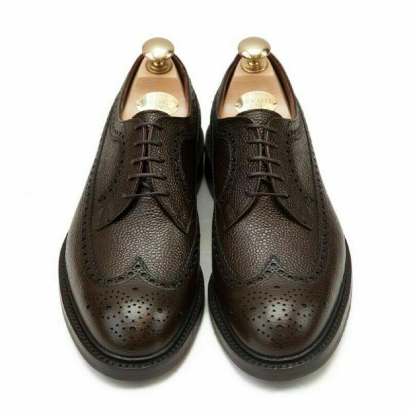 Men Handmade Shoes Brown Grain Leather Oxford Brogue Wingtip Derby
