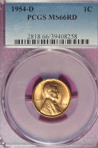 1954 D- PCGS MS66RD LINCOLN WHEAT CENT #B45258