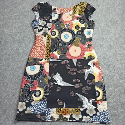 Desigual Women Dress XL - 42 Short Stretch Jersey Backless Lined Geometric  Birds