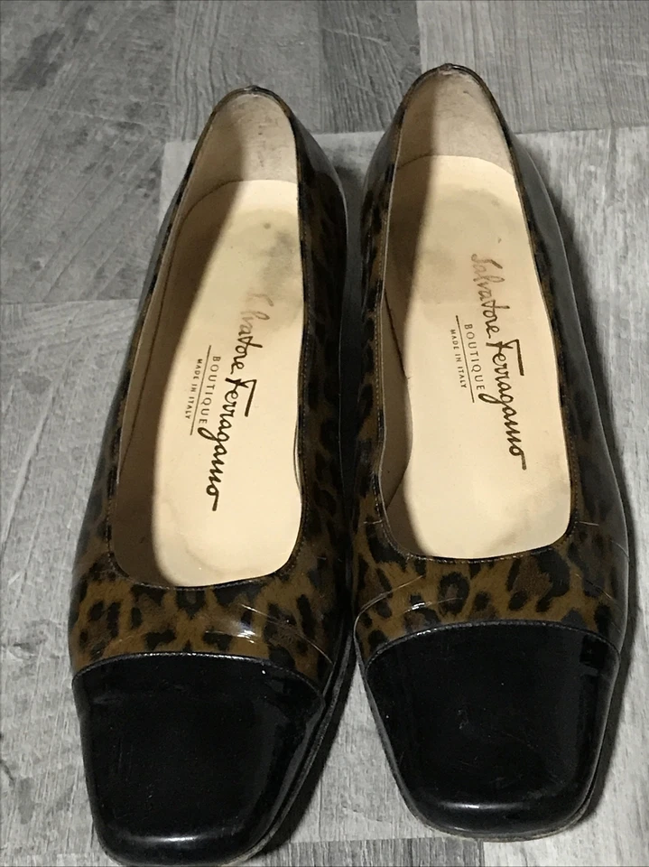 Salvatore Ferragamo Zapatos Mujer 7B Negro Zapatos Boutique Estampado Leopardo Foto 2 de 4