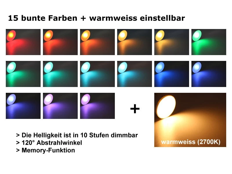 4W RGBW LED GU10 Leuchtmittel 230V Fernbedienung Memory Funktion dimmbar RGB+W - Bild 4 von 4