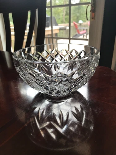 VINTAGE WATERFORD IRISH CUT CRYSTAL DIAMONDS AND FANS BOWL 6" DIAMETER SIGNED