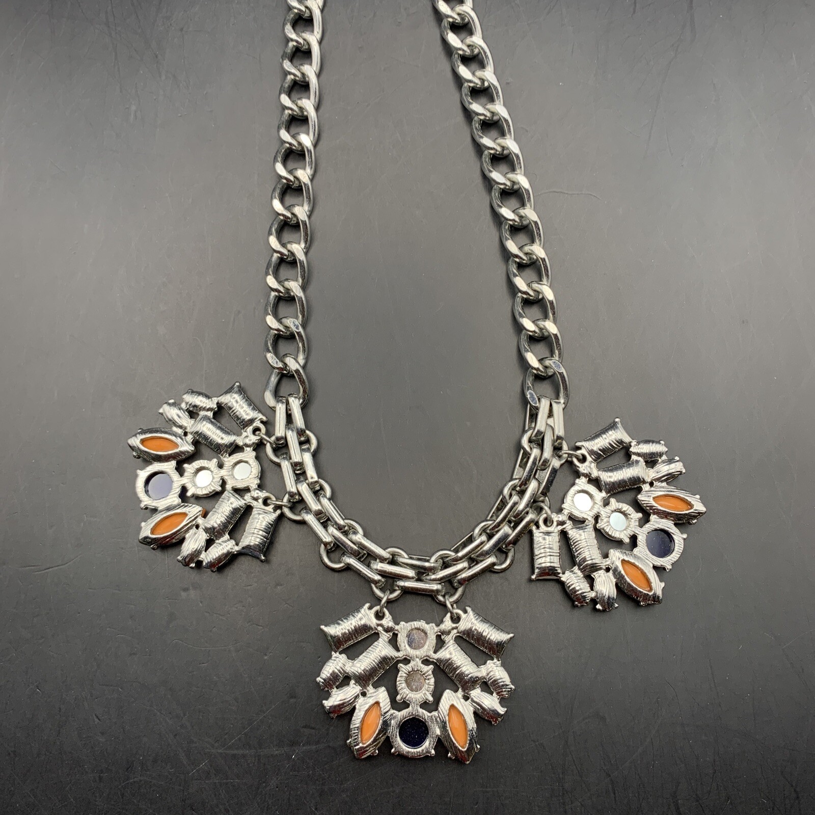 Bib Statement Necklace Multicolor Silver Tone Col… - image 7
