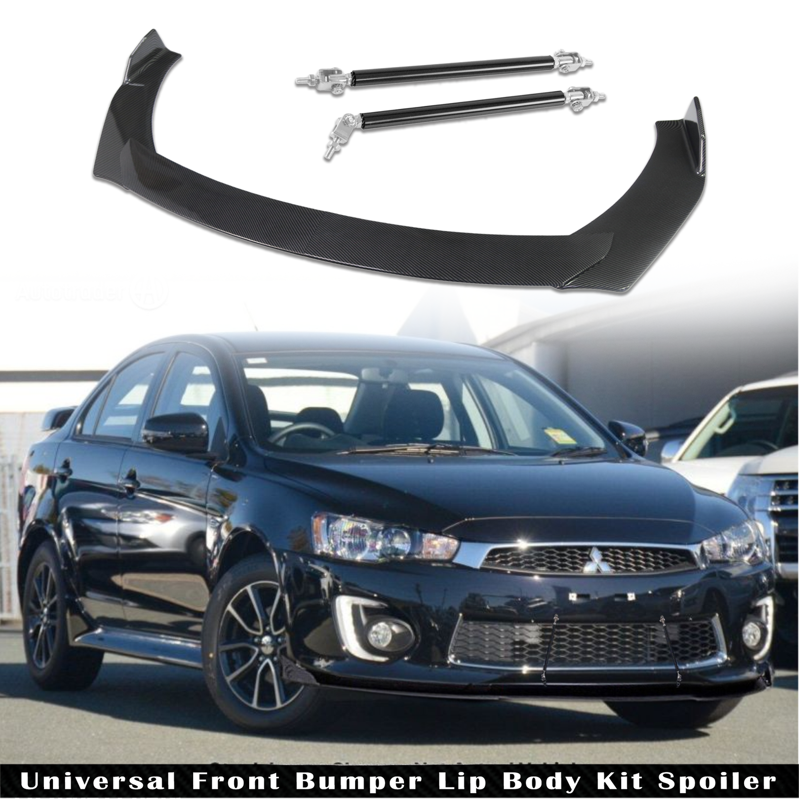 Mitsubishi Lancer Universal Front Bumper Lip Spoiler Splitter in Carbon Look