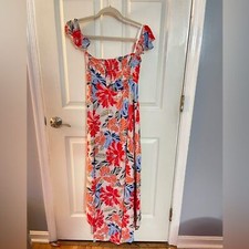 Astr the label Womens hibiscus open front maxi style dress M