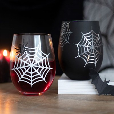 2er Set Spinne und Netz stiellose Weingläser | Gothic | Halloween