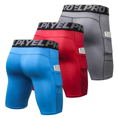 3 Pack Men Compression Shorts Active Workout Underwear with Pocket Shorts - Bild 3 von 34