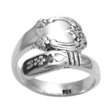 925 Sterling Silver Floral Design Spoon Ring Size 5-9