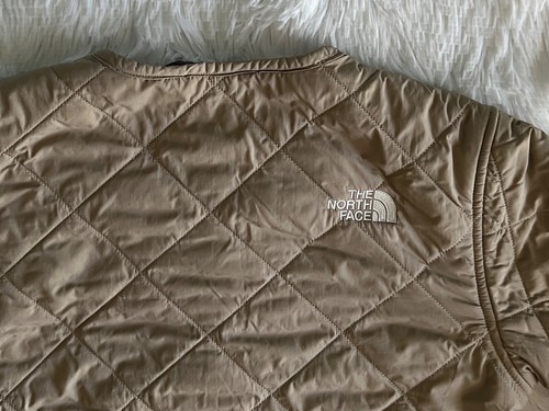 North Face Quilted Jacket Girls Medium 10-12 Brown Faux Fur Snap Pockets - Picture 8 of 12