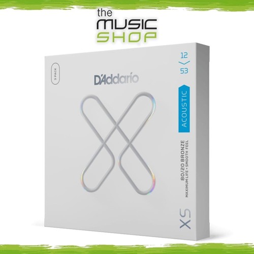 3 Pack, D'Addario XS 12-53 Coated 80/20 Acoustic Guitar Strings - XSABR1253-3P - Afbeelding 1 van 3