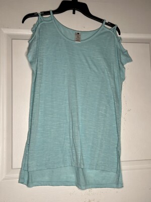 Active Life Cold Shoulder Tee Spring Water Blue Women's Sz MD