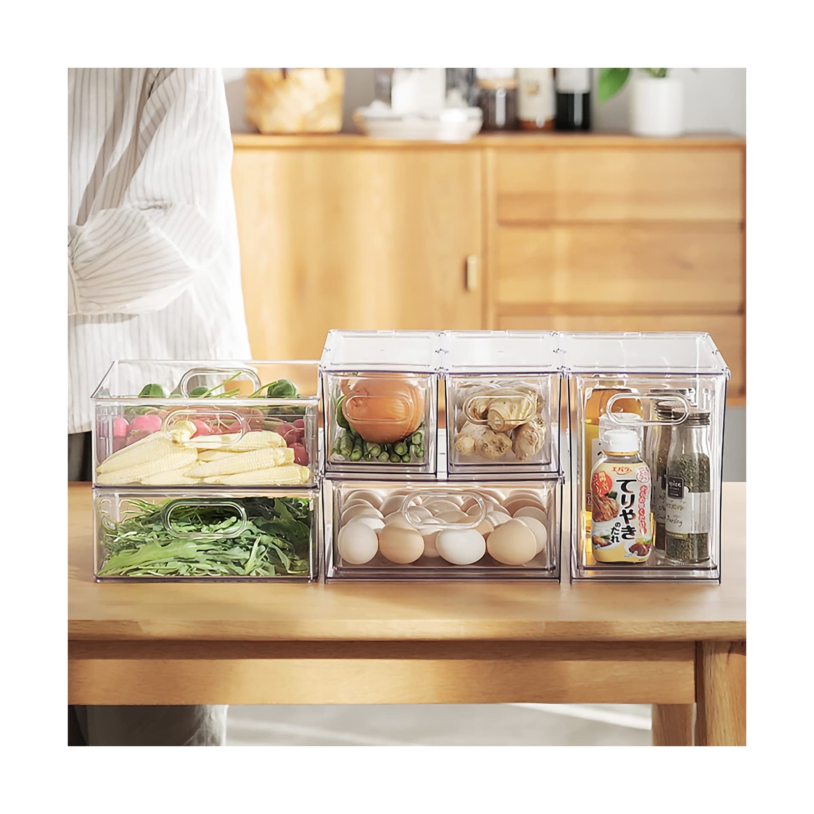 MineSign 2Pack Stackable Fridge Drawers Pull-Out Bins Divided Produ... Fast Ship