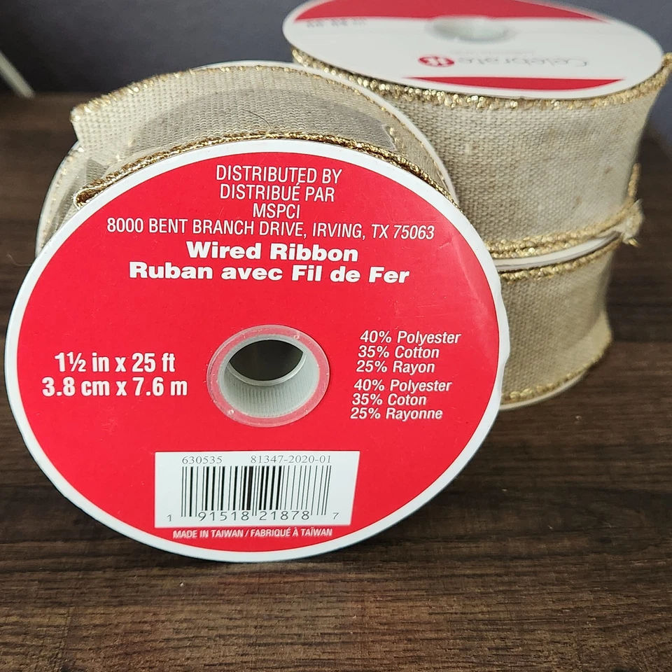 3 PC Set Celebrate It Christmas Ribbon Linen Natural 1 1/2" x 25ft Burlap - Image 3 of 4