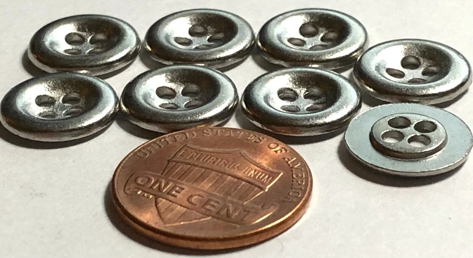 8 Concave Silver Tone Metal 4-hole Sew-through Buttons 12.5mm Almost 1/2" 11763 - Image 2 of 2