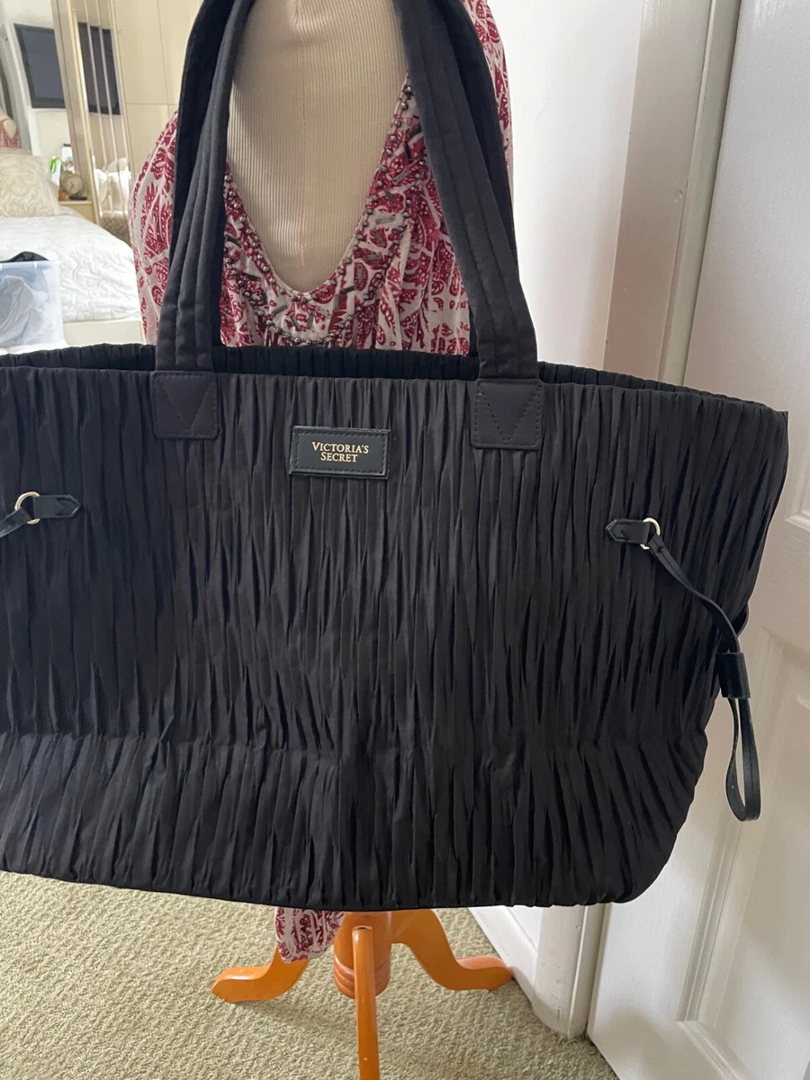 Victoria Secret Large Black Pleated Fabric Tote