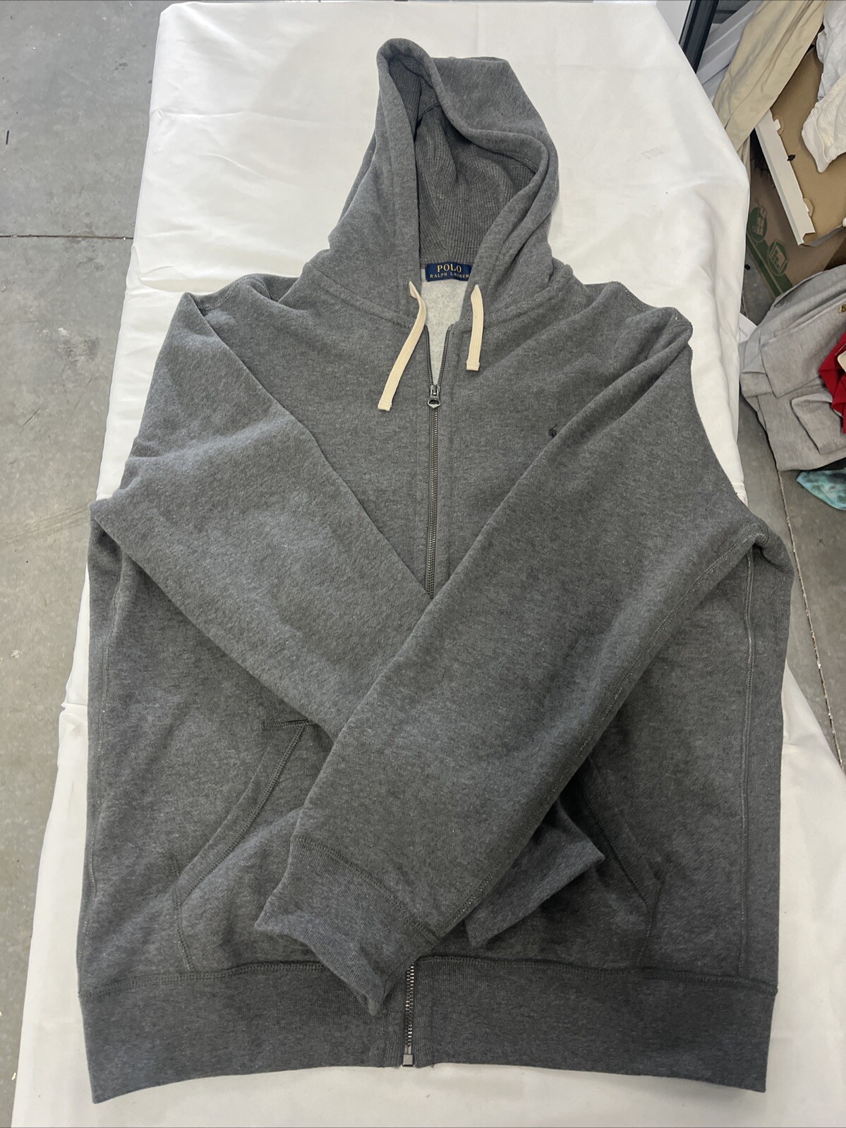 Polo Ralph Lauren giacca uomo XL grigia full zip cappuccio tasche felpa pony