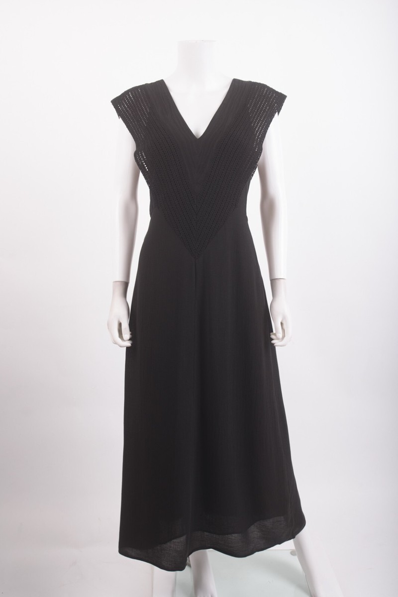 Massimo Dutti Womans Maxi Dress Size XS Black Crochet V-Neck