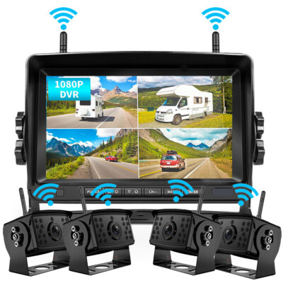 1080P Wireless RV Backup Camera Side View 7'' DVR Split Monitor for Truck Trailer