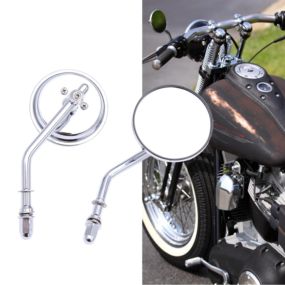 Espejos retrovisores redondos cromados para motocicleta Harley Davidson Softail Dyna Bobber Chopper Foto 3 de 4