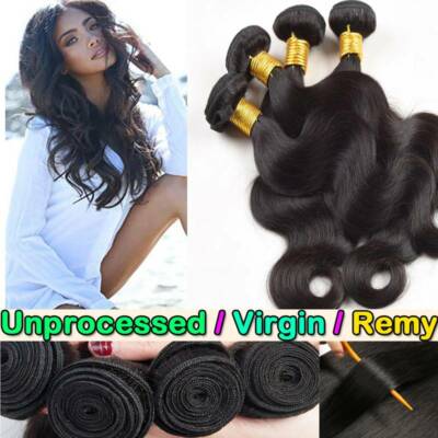 8A 100 Virgin Remy Human Sew In Hair Weave Extensions Straight 3/4 Bundles Black