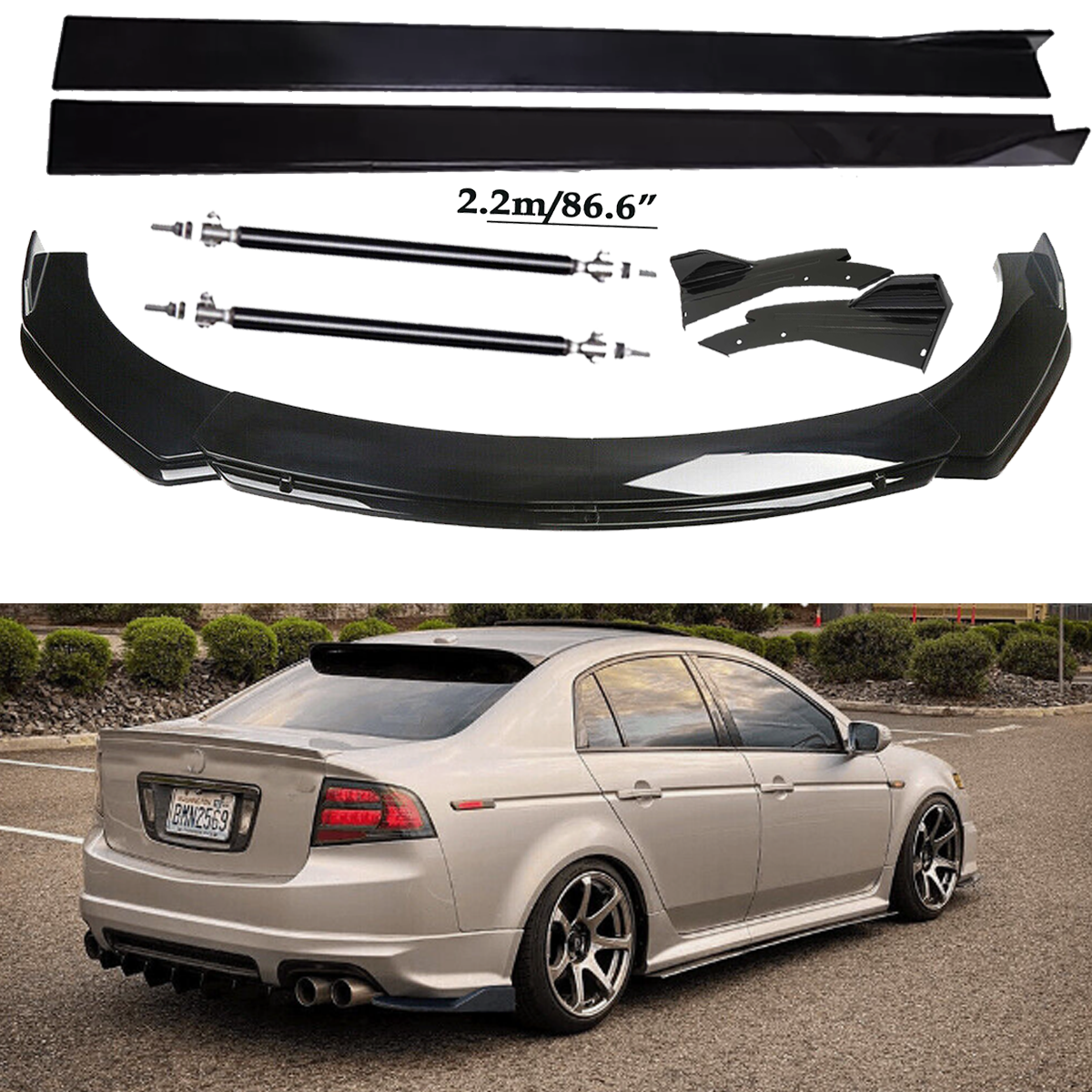 Front Bumper Lip Spoiler Diffuser Splitter Rear Side Skirt For Acura TL R+