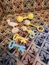 Lot Of 6 Handheld Vintage 1930's-40's-50s Plastic Baby Rattles-Teethers