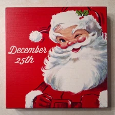 Vintage Style Santa Claus Christmas Wooden Wall Hanging Sign Shelf Decor Retro