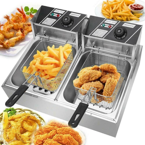 20L Commercial Electric Deep Fryer Fat Chip Twin Dual Tank Stainless Steel 5000W - Picture 3 of 28