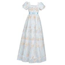 FCCAM Regency Dresses for Women Puffy Sleeves Victorian Dress Large Light Blue