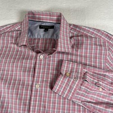 Banana Republic Shirt Mens Large Pink Plaid Non Iron Slim Fit Dress Long Sleeve