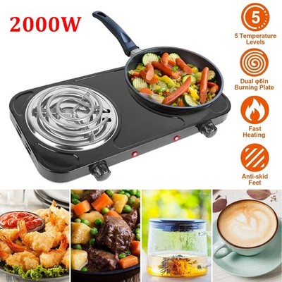 Portable Kitchen Electric Double Burner Hot Plate Cooktop Cooking Stove 2000W