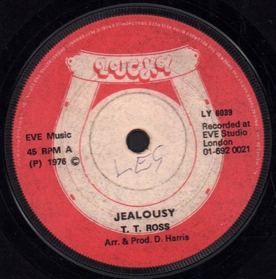 T.t. Ross Jealousy / Jealous Rock 7'' vinyl UK Lucky 1976 has name written on a