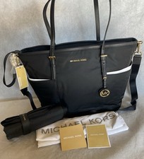 MICHAEL KORS Jet Set Large Black Nylon Leather Trim Diaper Tote Bag NEW 278