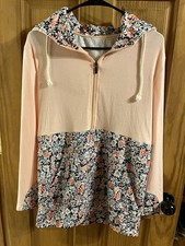 Women s lightweight hoodie pink/floral zip up jacket with front pockets