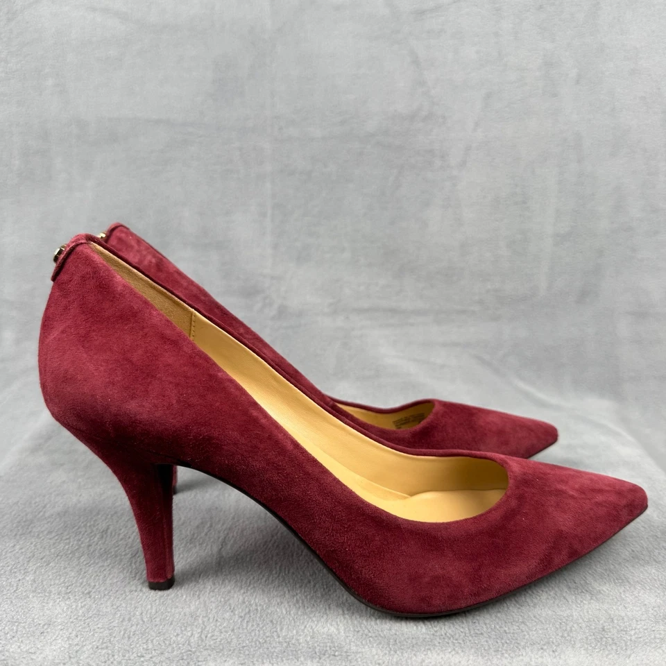 Zapatos de tacón de aguja Michael Kors de gamuza con punta borgoña para mujer talla 9M Foto 4 de 4