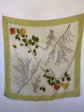 VINTAGE MCM Silk Scarf HAND ROLLED Floral Yellow Orange Roses Sprigs 34X32