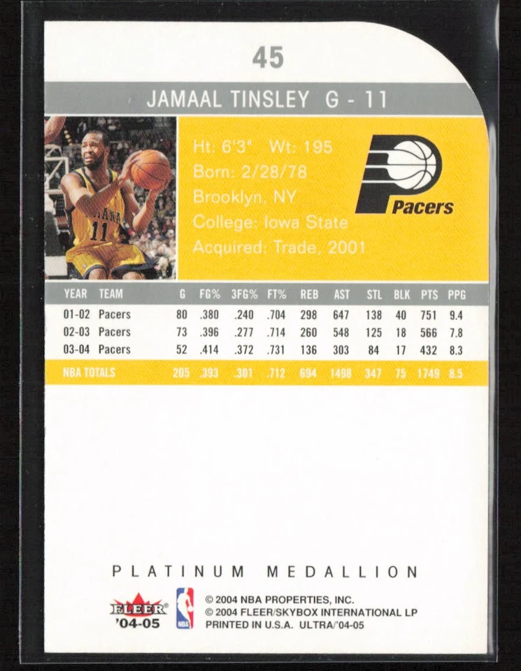 Jamaal Tinsley 2004-05 Ultra #45 Platinum Medallion Indiana Pacers - Image 2 of 2