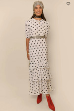 NEW Rixo Evelyn Tiered Ivory Vintage Spot Midi Dress Size M