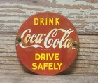 Vintage Coca Cola Drive Safely Porcelain Metal Coke Advertising Sign