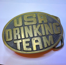 SIS USA Drinking Team Oval Metal Western Belt Buckle Gold/Silver Fits 1.5 in