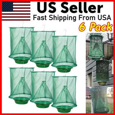 6 Pack Ranch Fly Traps Outdoor Hanging w/ Tray Farm Effective Fly Catcher Bags