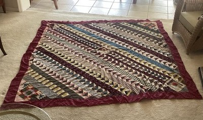 Antique Quilt Top, Diagonal Flying Geese Pattern, Medallion And Corner Blocks