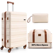 3 Piece Carry on Luggage Sets ABS Hard Shell Suitcase 20/24/28In with Side Hooks