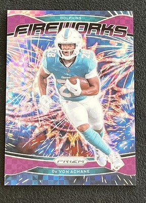 2024 Panini Prizm - Fireworks De'Von Achane #12 Purple Power Prizm /49
