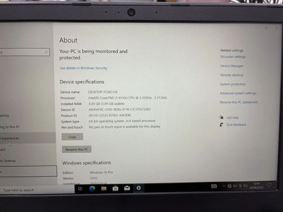 Clevo Laptop Notebook Computer N240WU i3-8130U 256GB SSD 4GB Ram Windows 10 Pro - Image 3 of 4