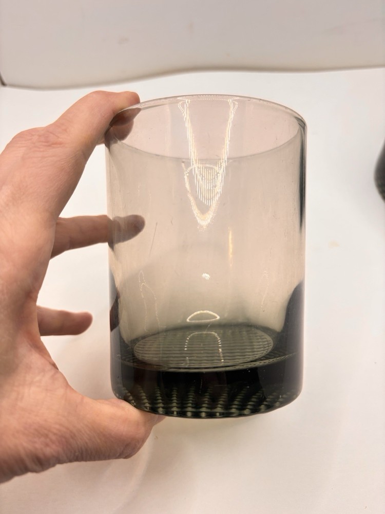 Gray Glass Tumbler Drink Cup 3.25in Wide 3.5in Tall Barware